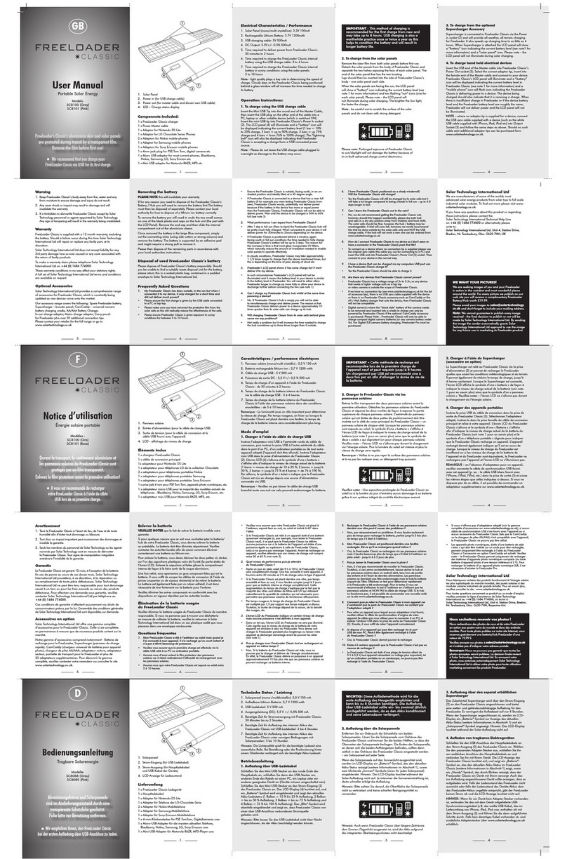 Solar Technology Freeloader Classic SC8100 user manual Solar Technology Freeloader Classic SC8100 user manual