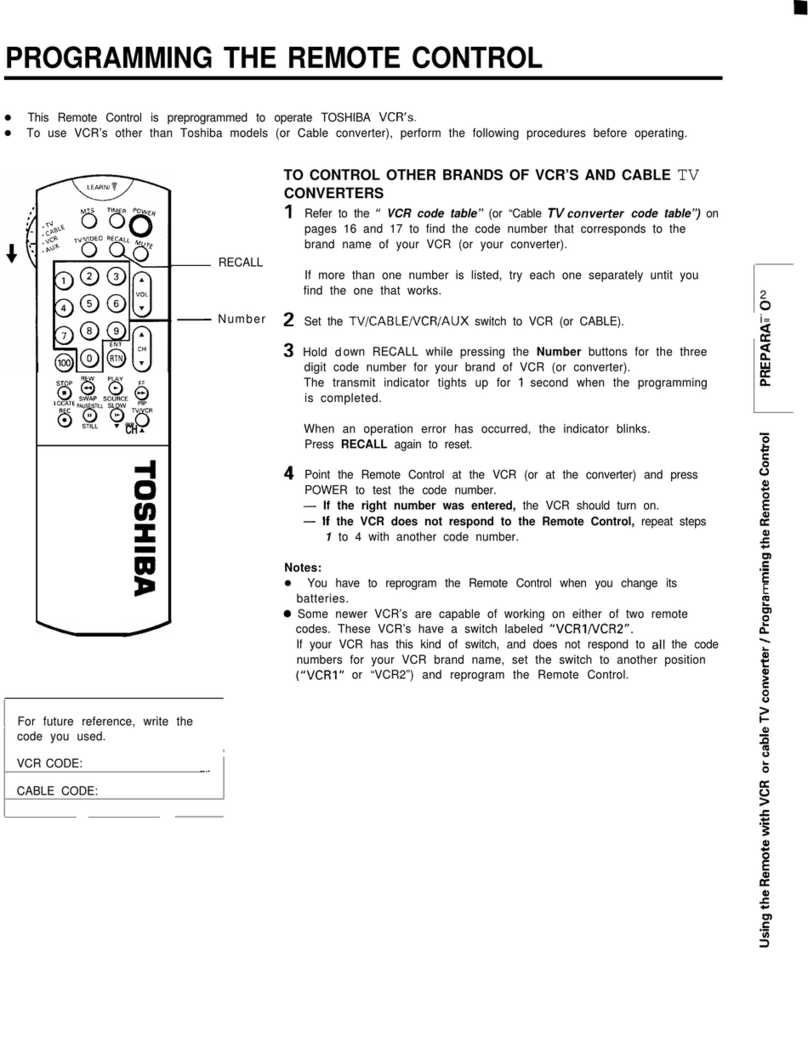 Toshiba VCR remote Owner's manual