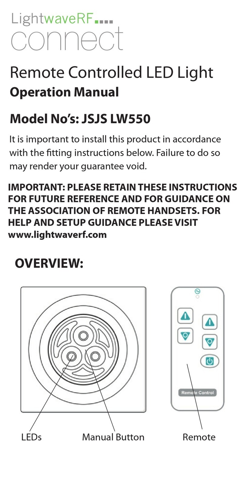 LightwaveRF Connect JSJS LW550 User manual