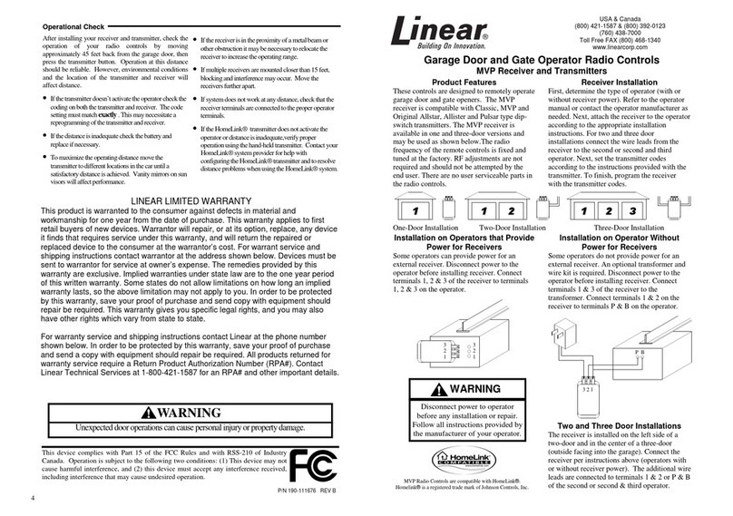 Linear Garage Door and Gate Operator Radio Controls quick guide Linear Garage Door and Gate Operator Radio Controls quick guide