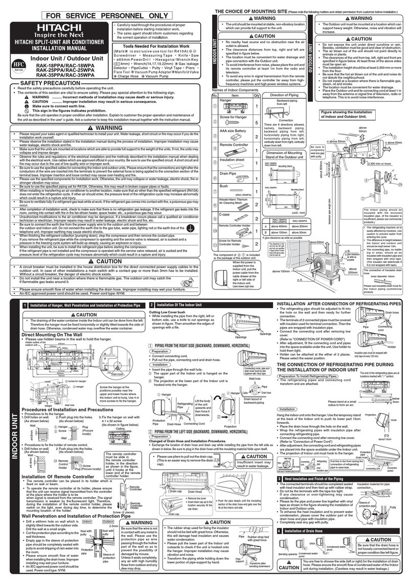 Hitachi RAK-18PPA installation manual