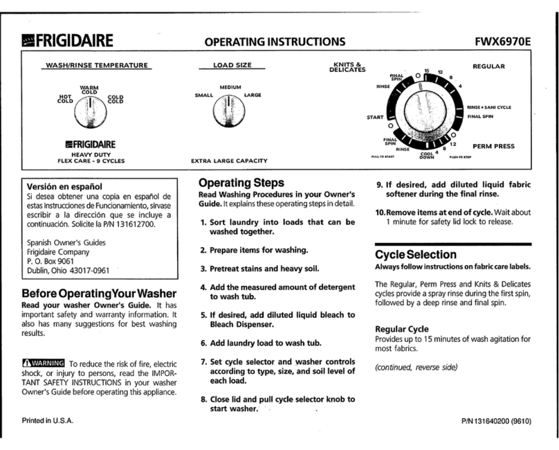 Frigidaire FWX6970E User manual