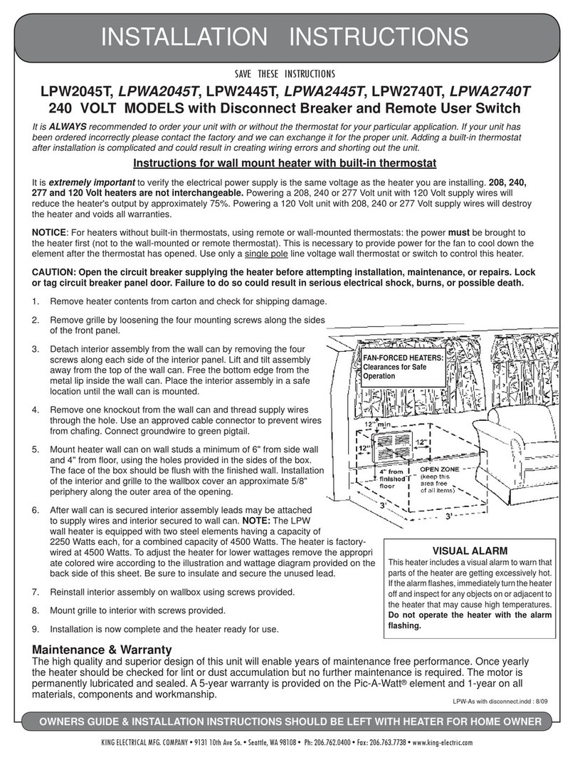 King Electrical LPW2045T installation instructions