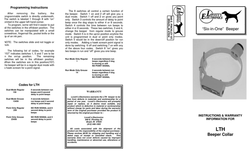 Lovett’s Electronics LTH Instructions & warranty information