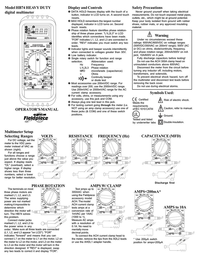 Fieldpiece HB74 Heavy Duty Operator's manual