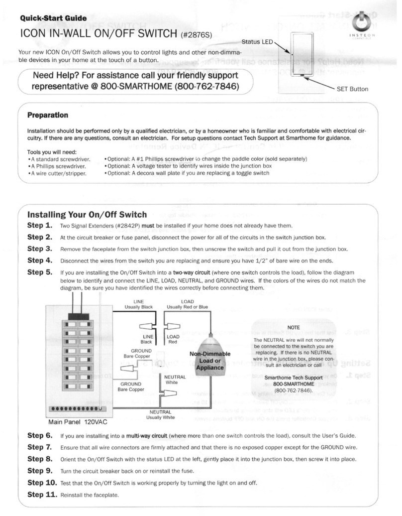 INSTEON ICON In-Wall On/Off Switch quick start guide