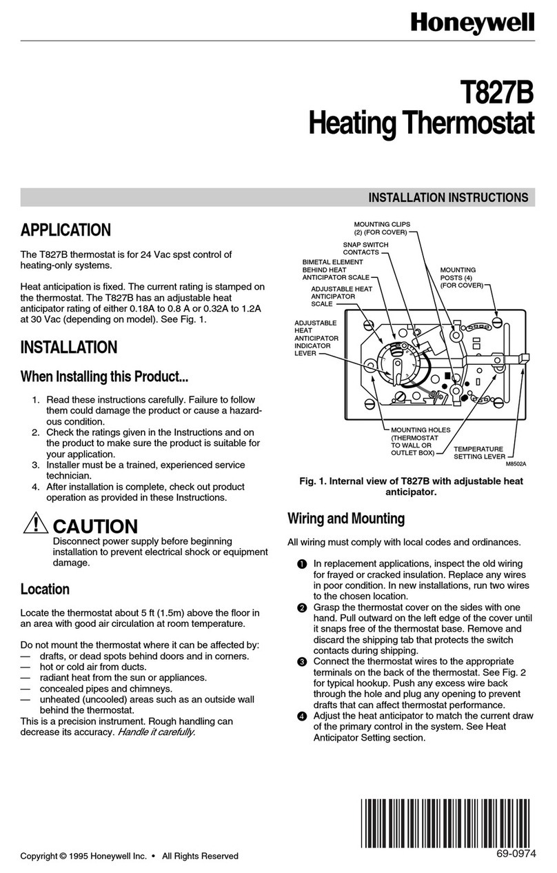 Honeywell T827B installation instructions Honeywell T827B installation instructions