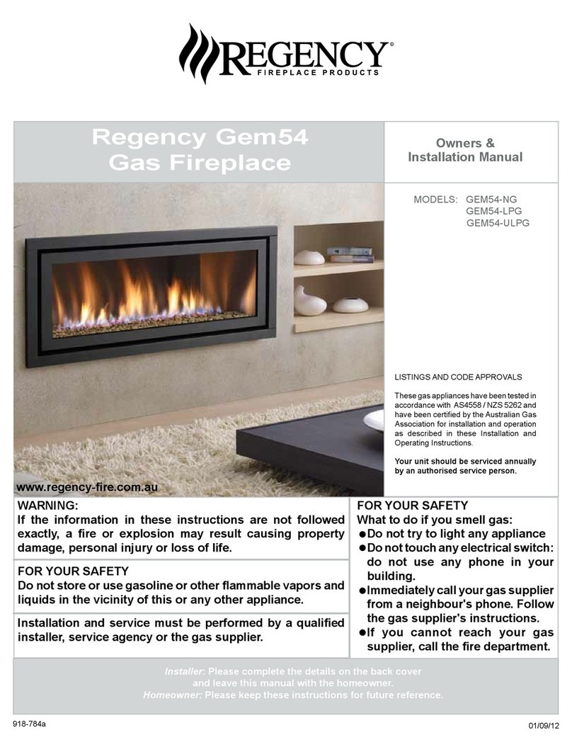 Regency Fireplace Products GEM54-NG Quick start guide Regency Fireplace Products GEM54-NG Quick start guide