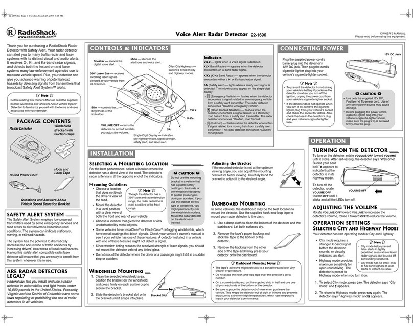 Radio Shack Voice Alert Radar Detector User manual