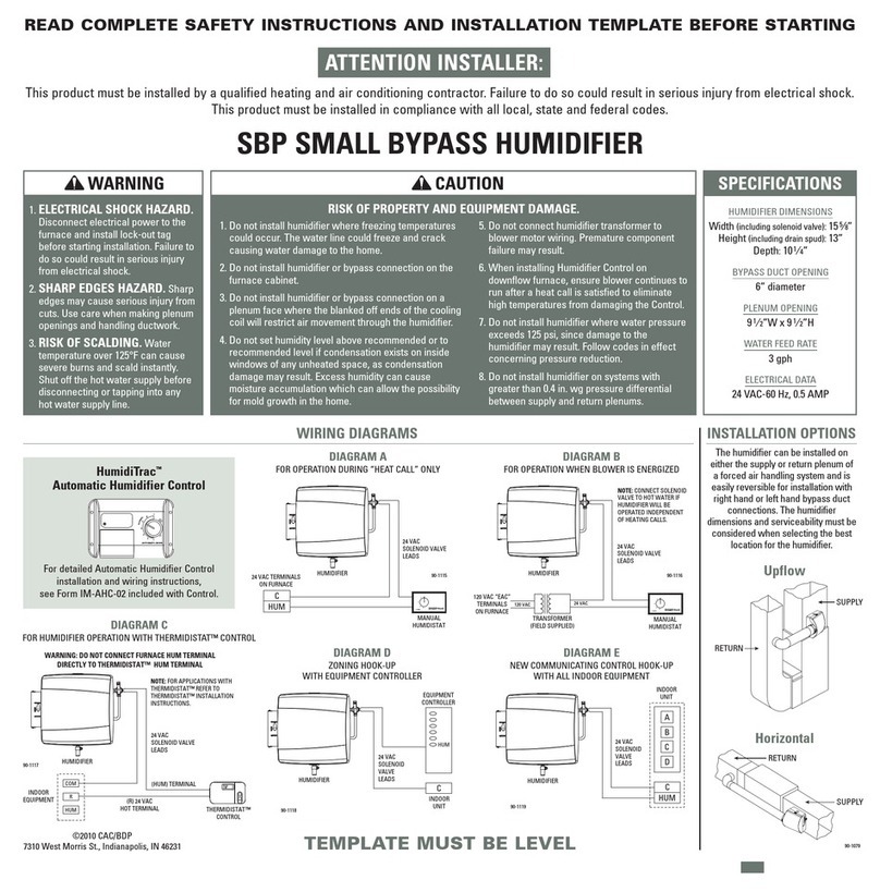 Carrier SBP SMALL BYPASS HUMIDIFIER manual