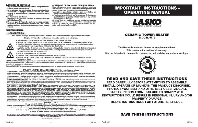 Lasco 5775 Important instructions & operating manual Lasco 5775 Important instructions & operating manual
