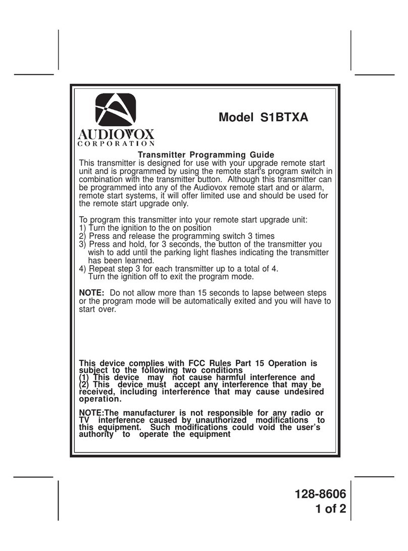 Audiovox S1BTXA Programming guide
