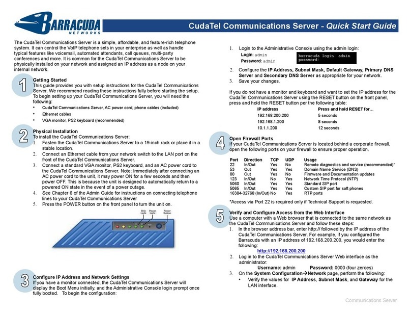 Barracuda Networks CudaTel Communications Server quick start guide
