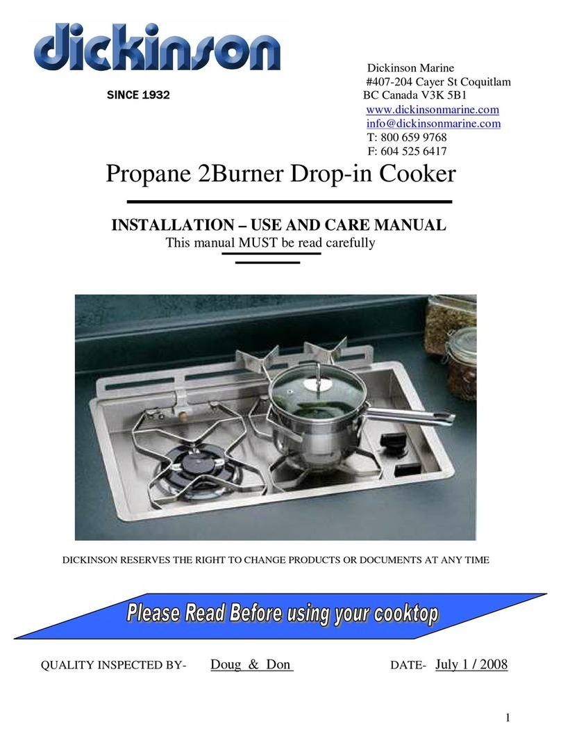 Dickinson Propane 2Burner Drop-in Cooker Installation use and care manual