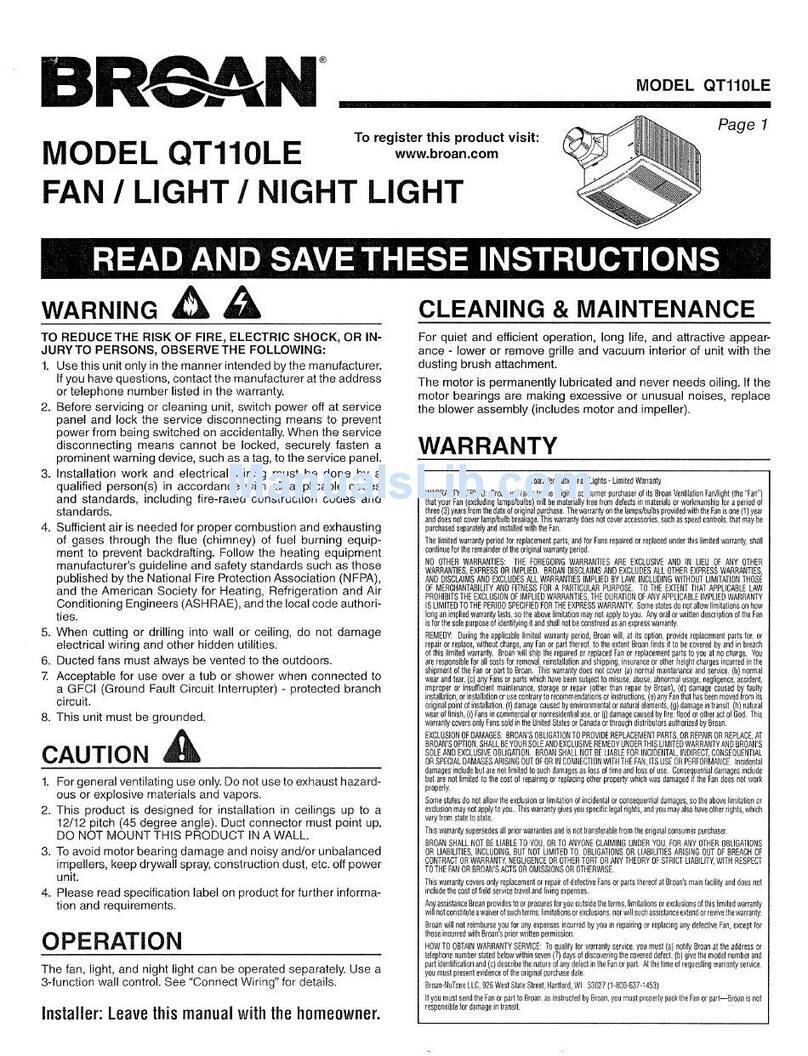 Broan QT110LE User manual