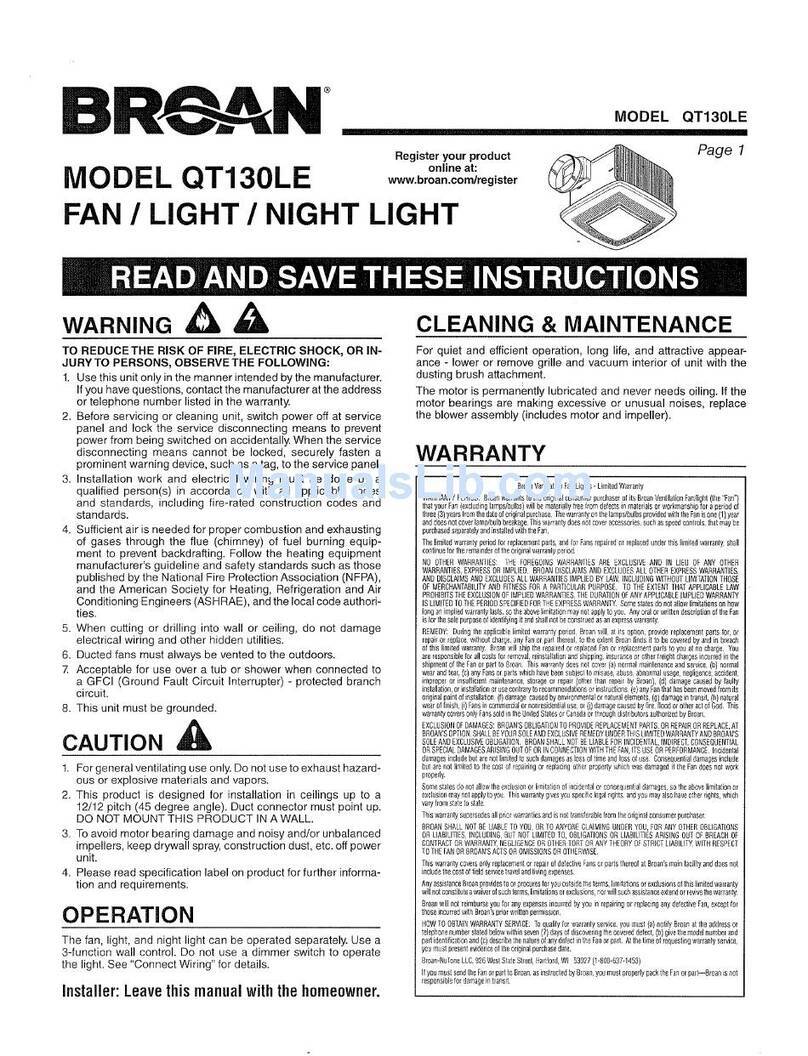 Broan qt130le User manual