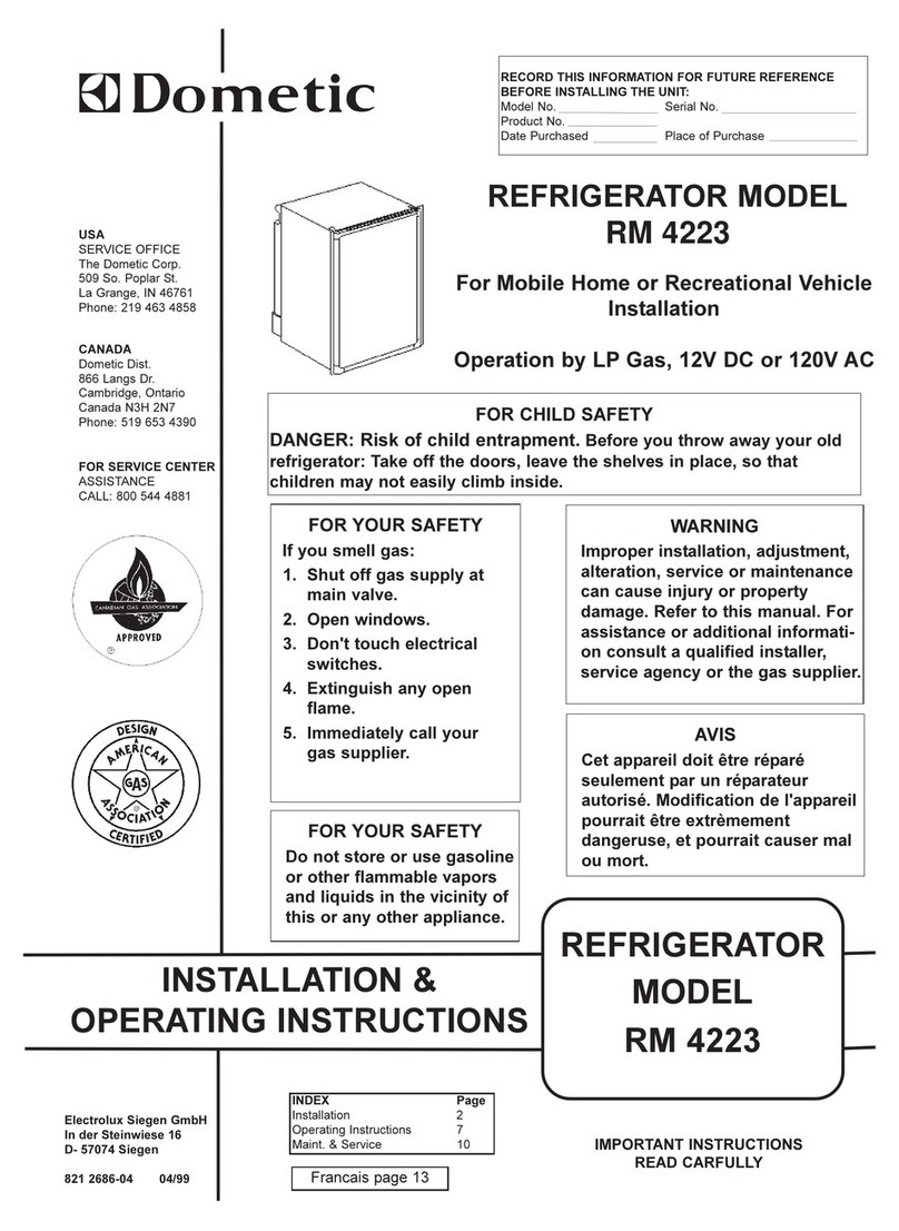 Dometic RM 4223 Installation & operating instructions Dometic RM 4223 Installation & operating instructions
