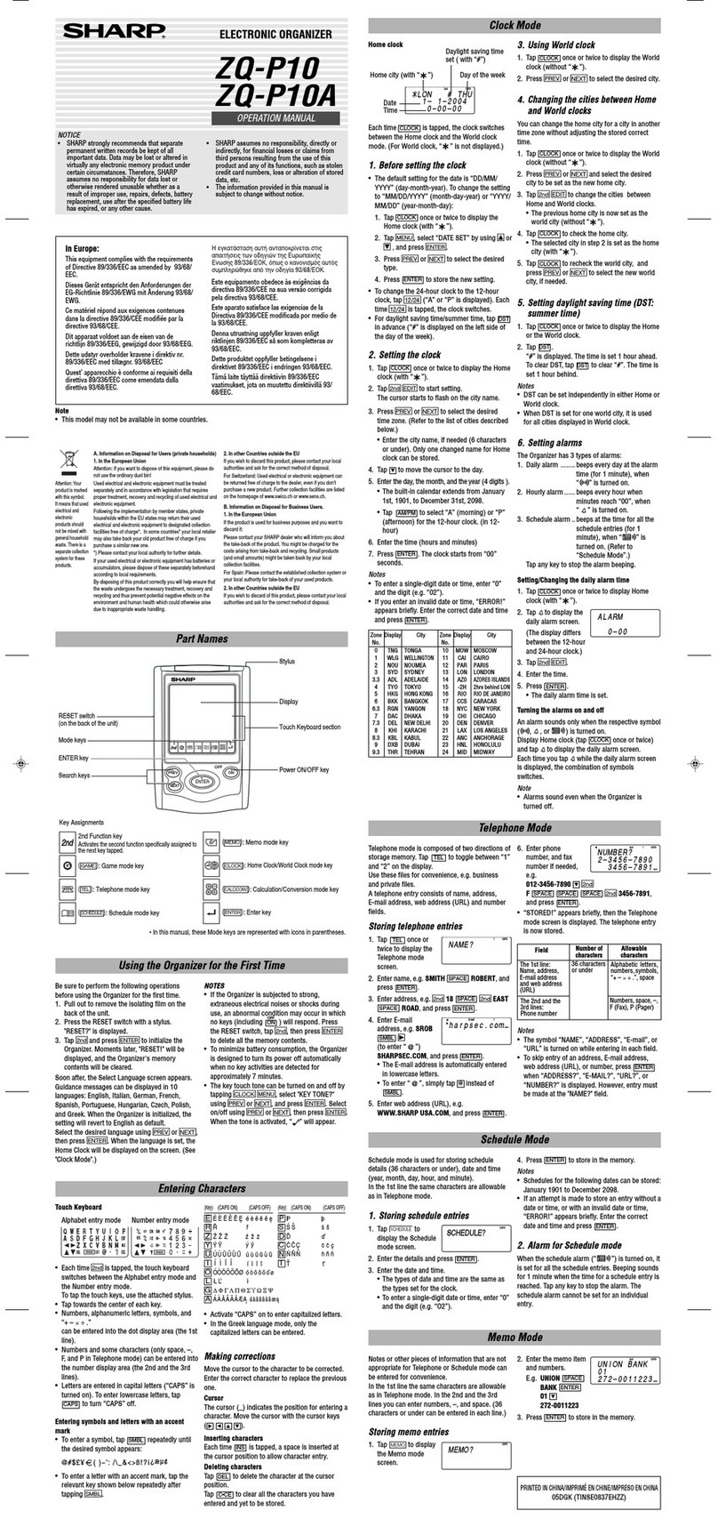 Sharp ZQ-P10A Operation manual