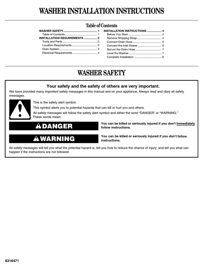 Whirlpool WASHER installation instructions
