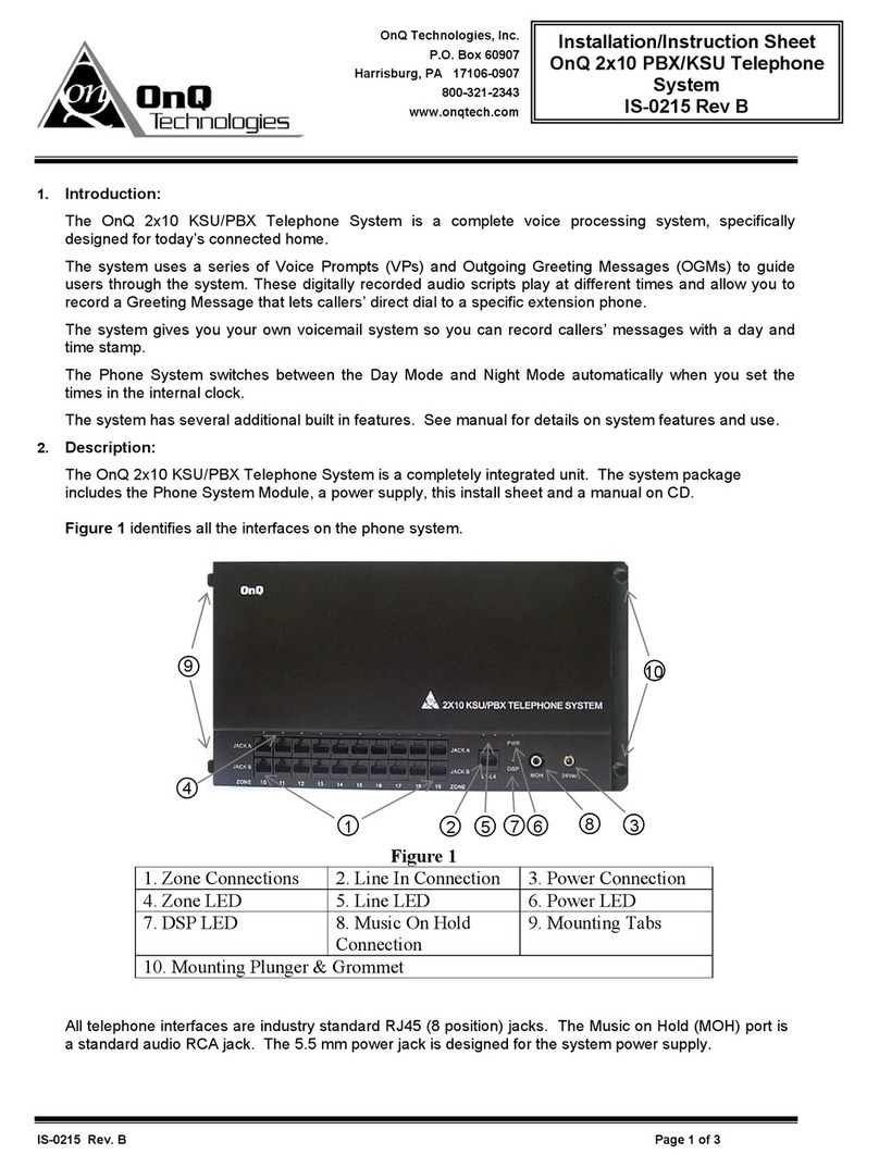 OnQ Technologies 2x10 PBX/KSU Telephone System Installation instruction sheet OnQ Technologies 2x10 PBX/KSU Telephone System Installation instruction sheet