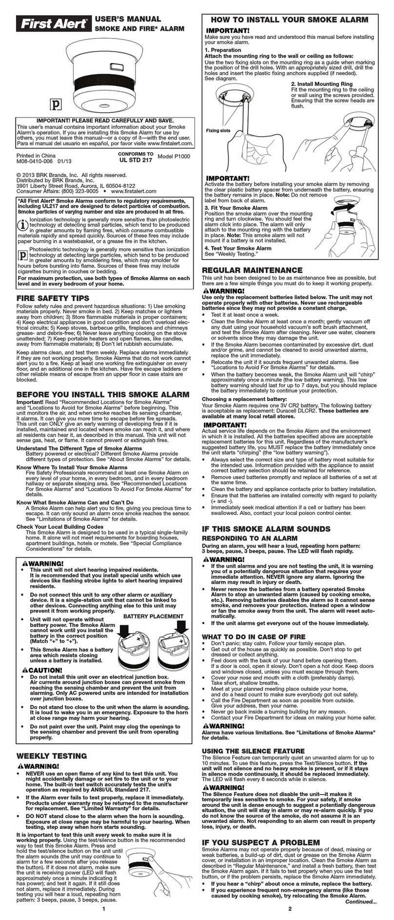 First Alert P1000 User manual