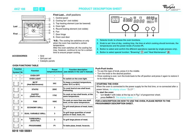 Whirlpool AKZ 188 Product description sheet Whirlpool AKZ 188 Product description sheet