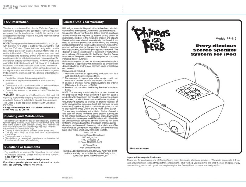 KIDdesigns Phineds and Ferb PF-415 user manual