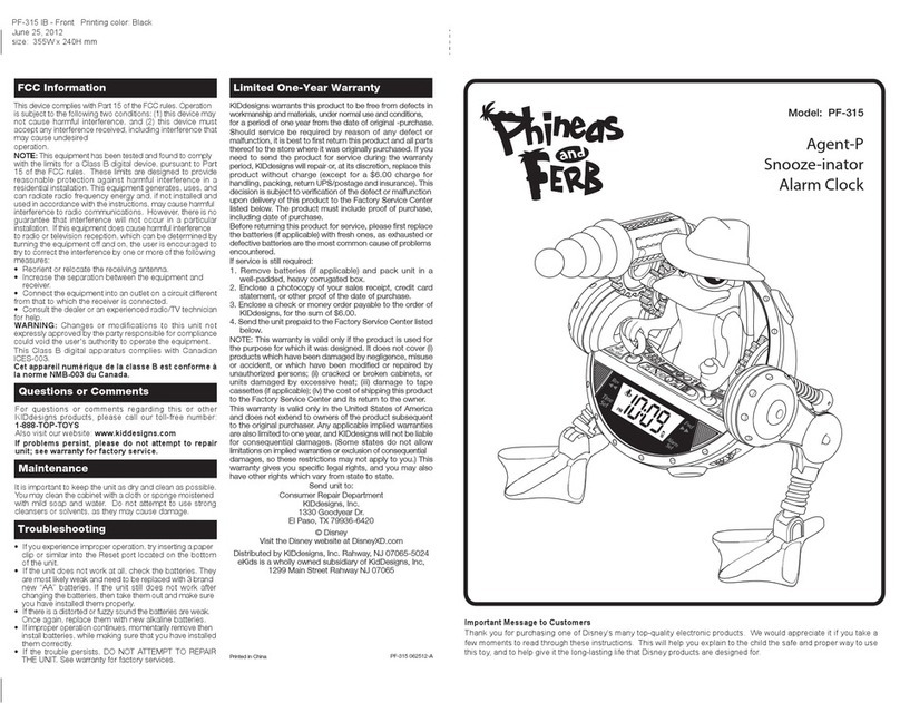 KIDdesigns Phineds and Ferb PF-315 user manual