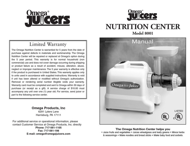 Omega Juicers 8001 Nutrition center User manual
