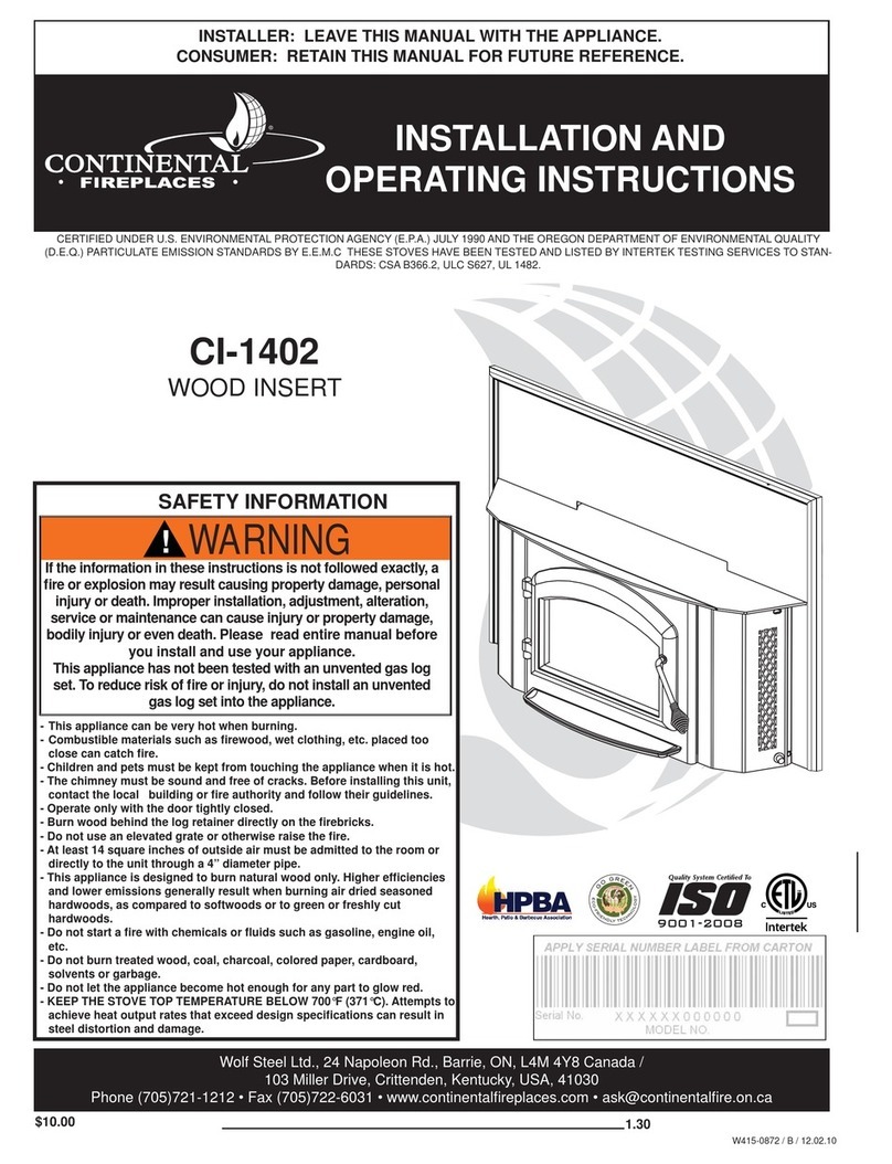 Continental Fireplaces CI-1402 Installation and operating instructions