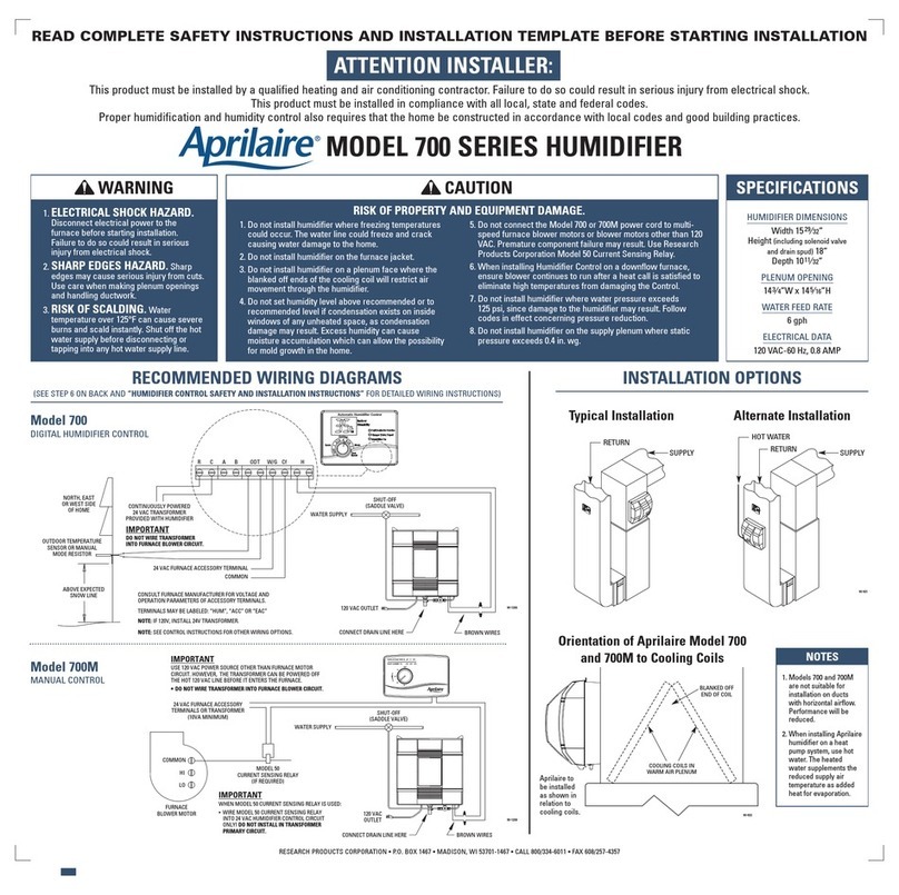 Aprilaire 700 SERIES Installation instructions