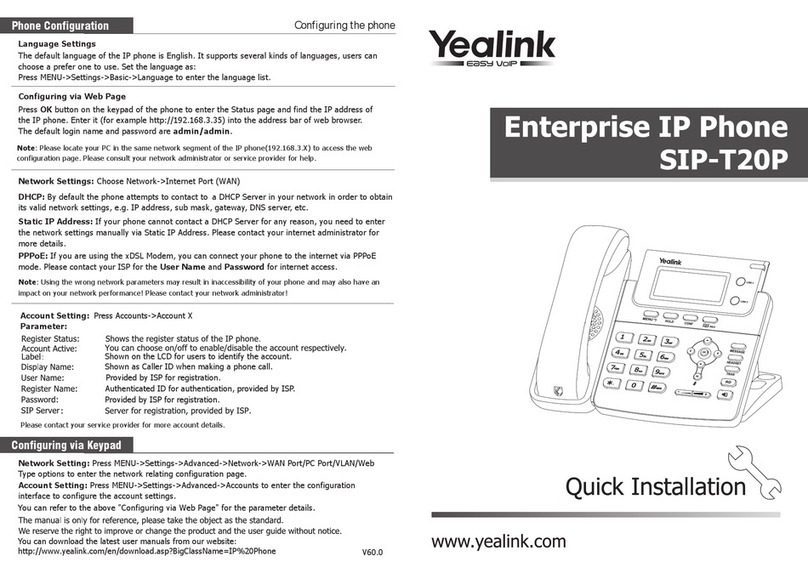 Yealink Yealink SIP-T20P Original operating instructions