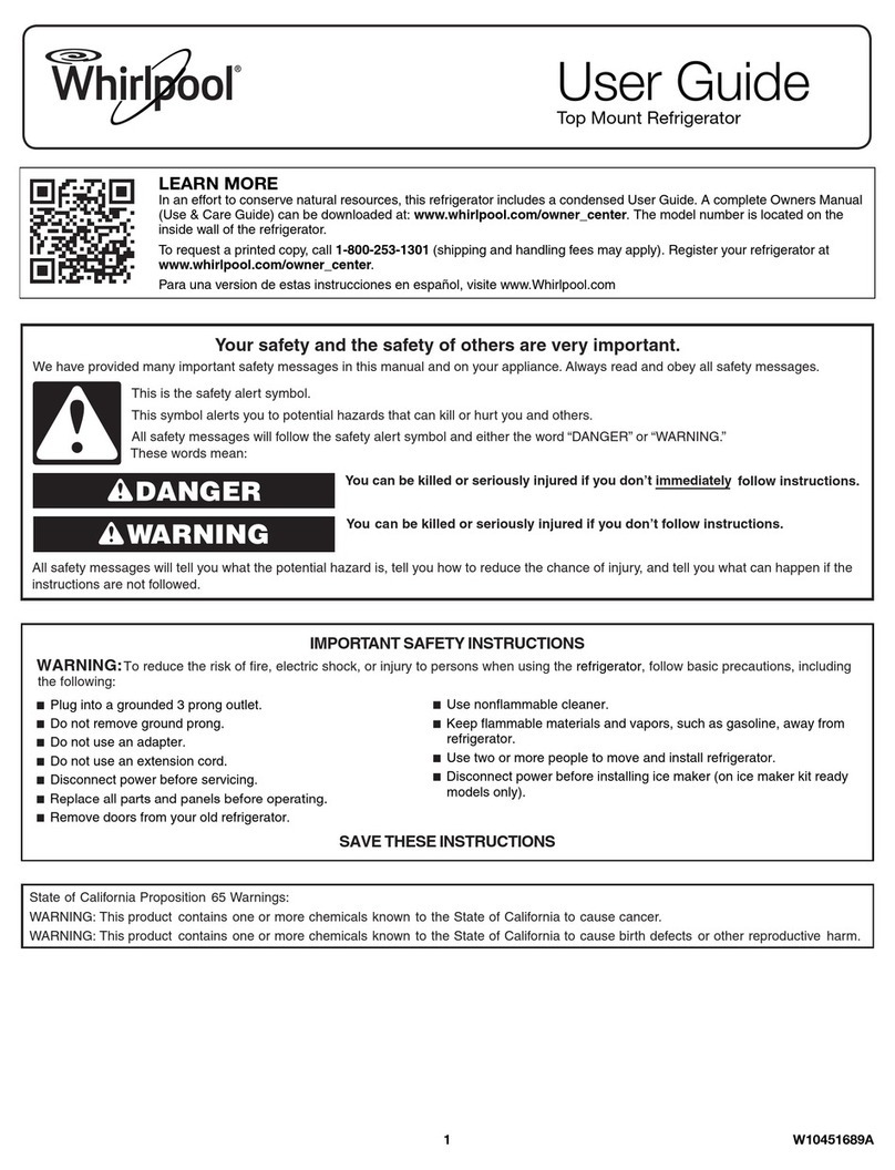 Whirlpool Top Mount Refrigerator User manual