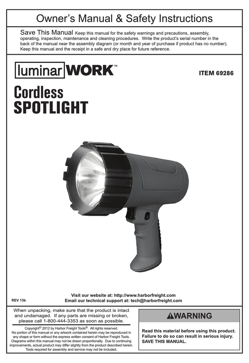 Harbor Freight Tools LuminarWORK 69286 Owner's manual & safety instructions