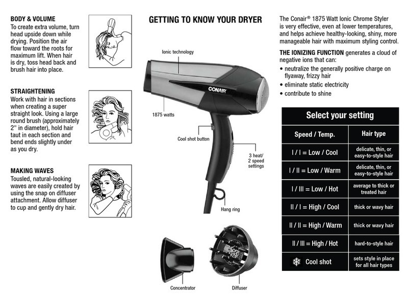 Conair 1875 Watt Ionic Chrome Styler User manual