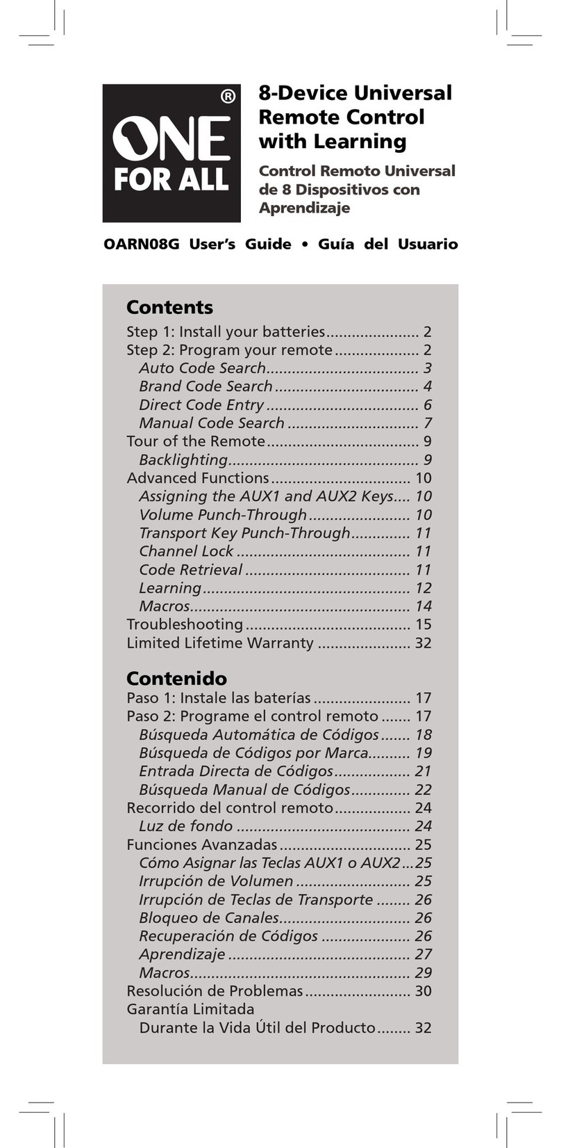 One Forall OARN08G User manual One Forall OARN08G User manual