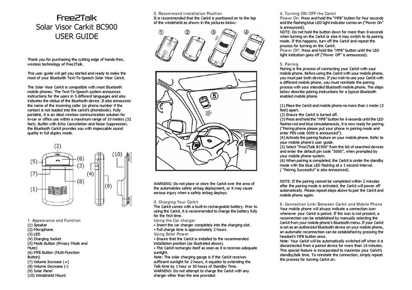 Free2Talk Solar Visor Carkit BC900 user guide