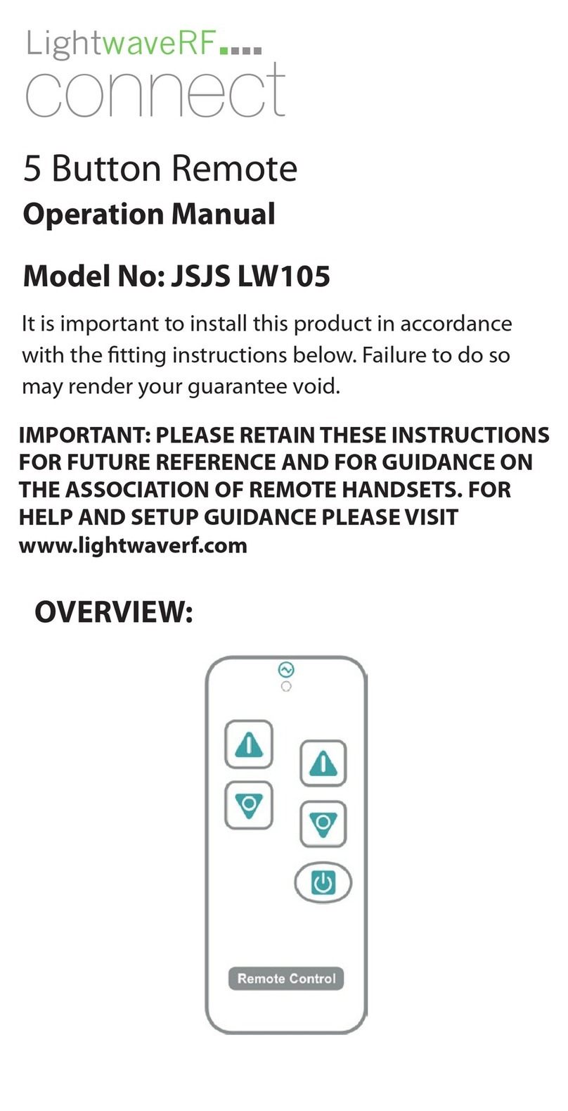 LightwaveRF JSJS LW105 Operation manual