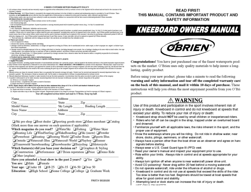 O'Brien Kneeboard owner's manual