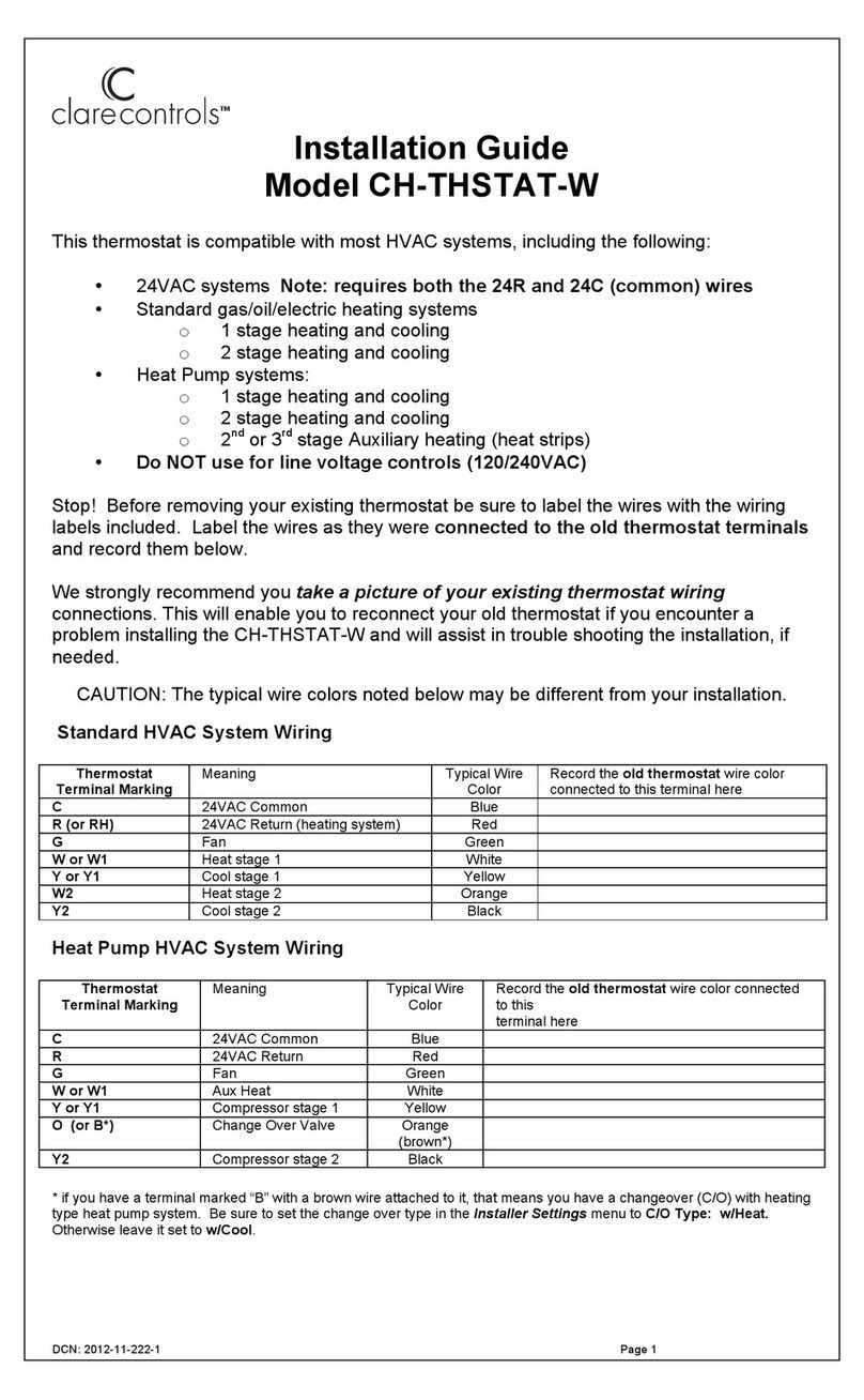 Clare Controls CH-THSTAT-W User manual