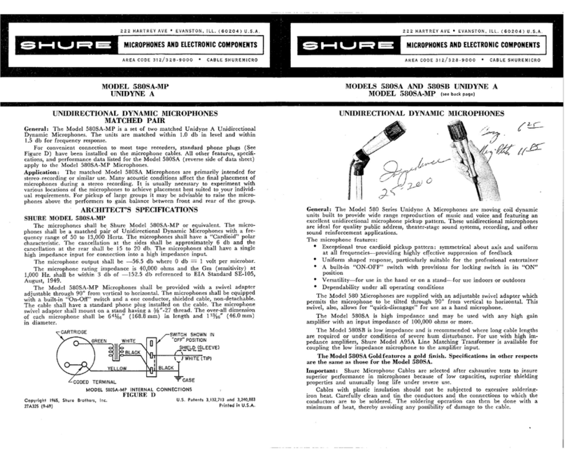 Shure 580SA-MP UNIDYNE A User manual