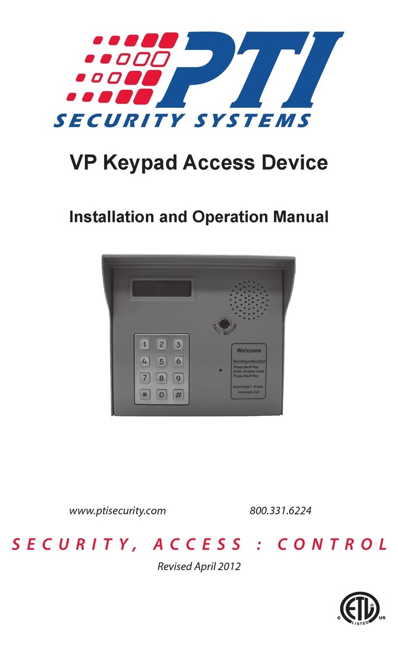 PTI security systems VP keypad controls entry Installation and operation manual