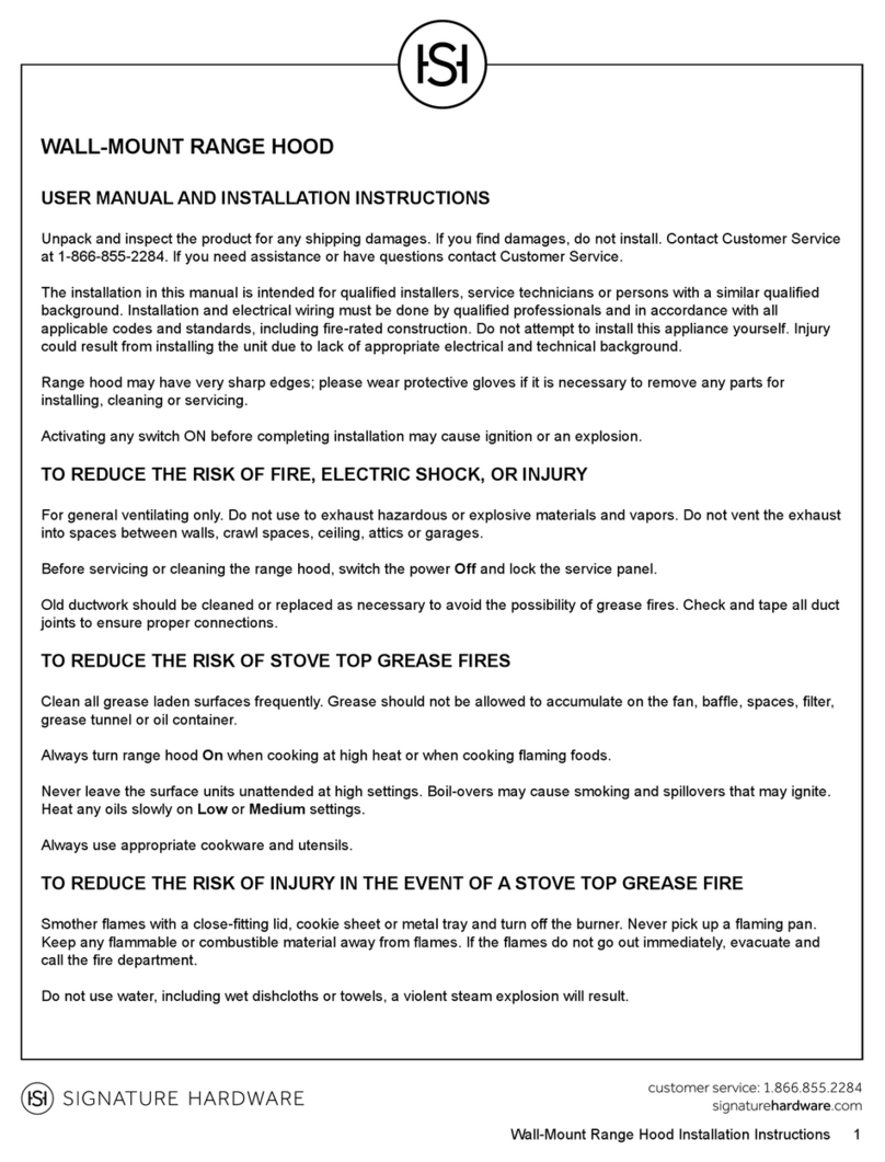 Signature Hardware WALL-MOUNT RANGE HOOD User manual