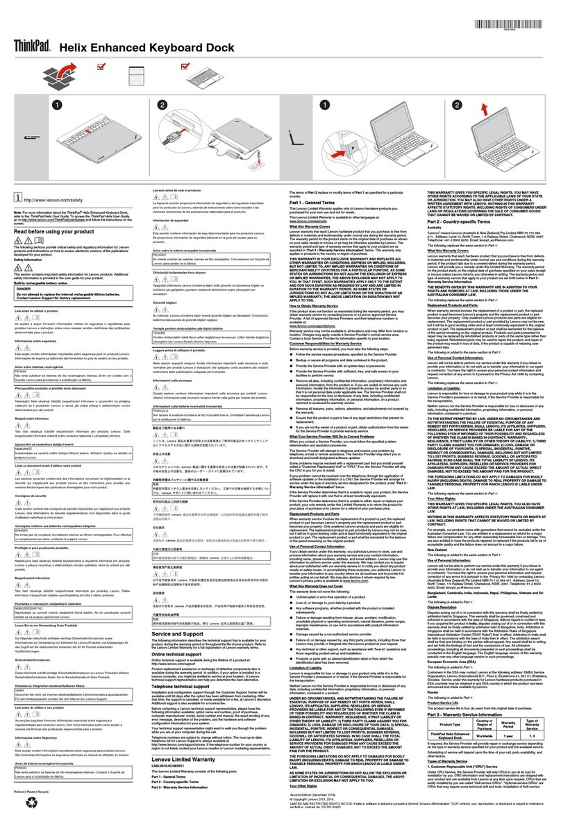 Lenovo ThinkPad Helix Enhanced Keyboard Dock User manual Lenovo ThinkPad Helix Enhanced Keyboard Dock User manual
