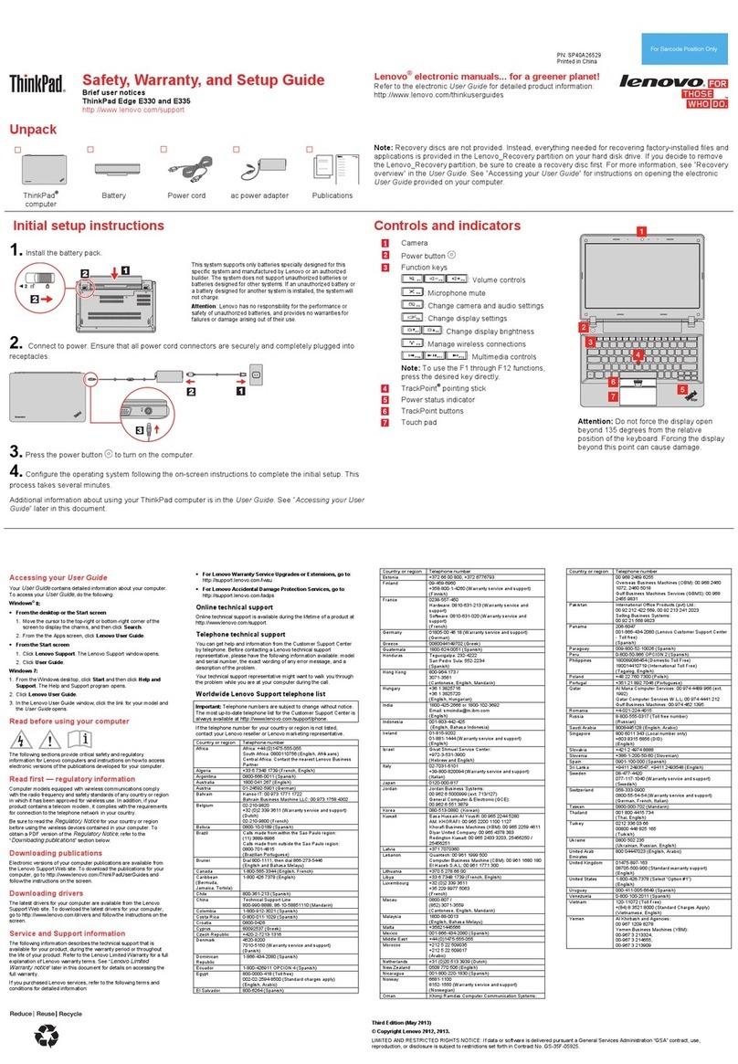 Lenovo ThinkPad Edge E330 User manual