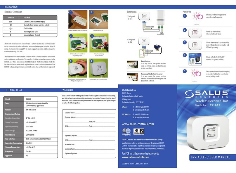 Salus RX10RF Installer's/user's manual