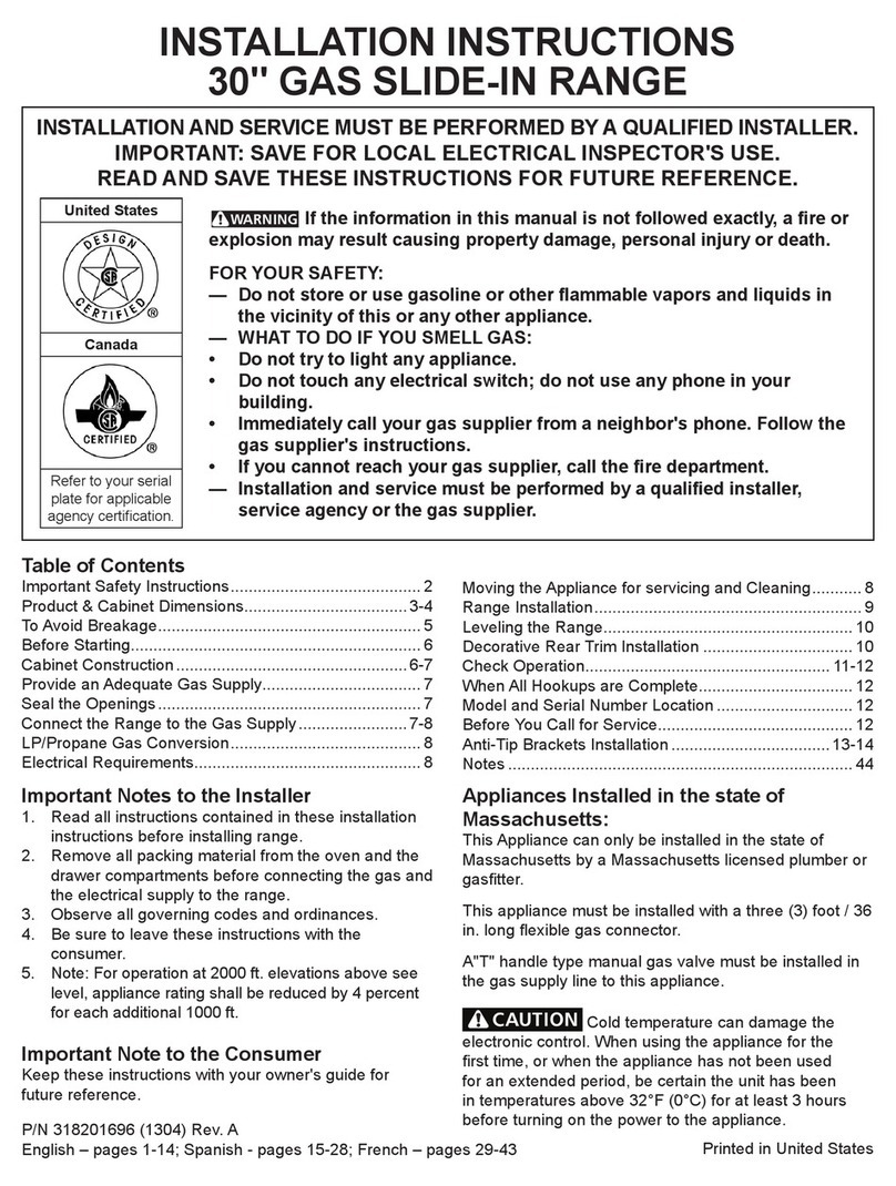 Sears 30" GAS SLIDE-IN RANGE User manual Sears 30" GAS SLIDE-IN RANGE User manual