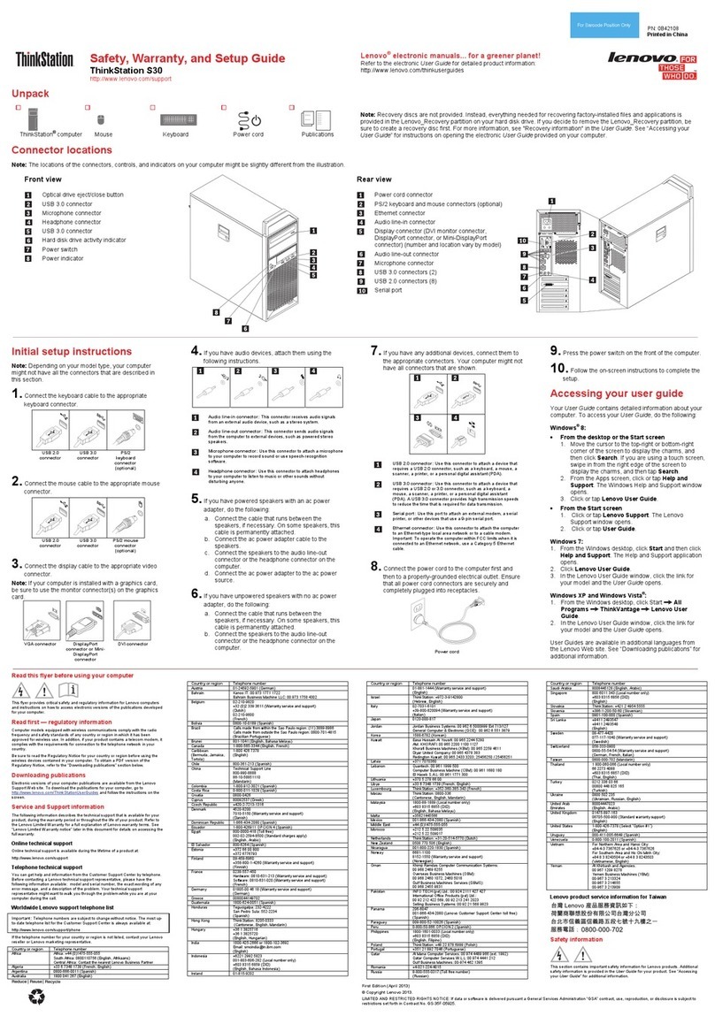 Lenovo ThinkStation S30 User manual Lenovo ThinkStation S30 User manual