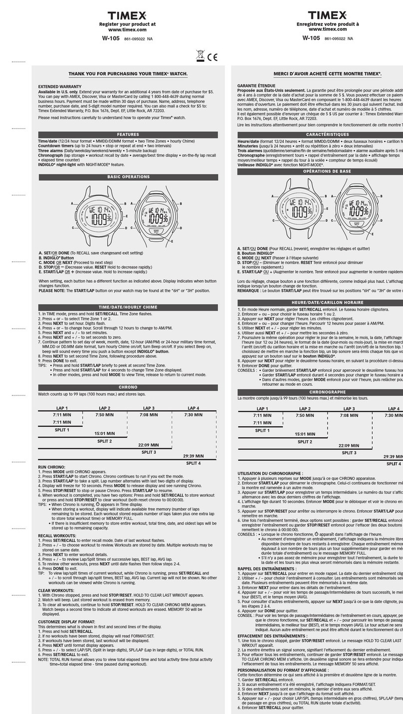 Timex W-105 User manual