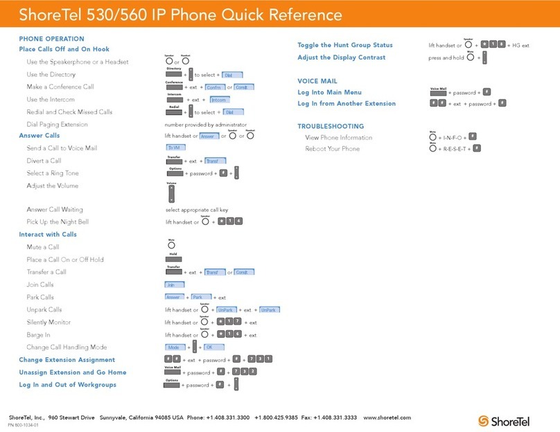 SHORE TEL 530 Quick reference guide